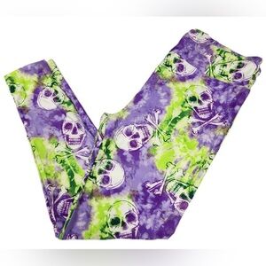 LuLaRoe Leggings with Skull Design Purple and Green one size